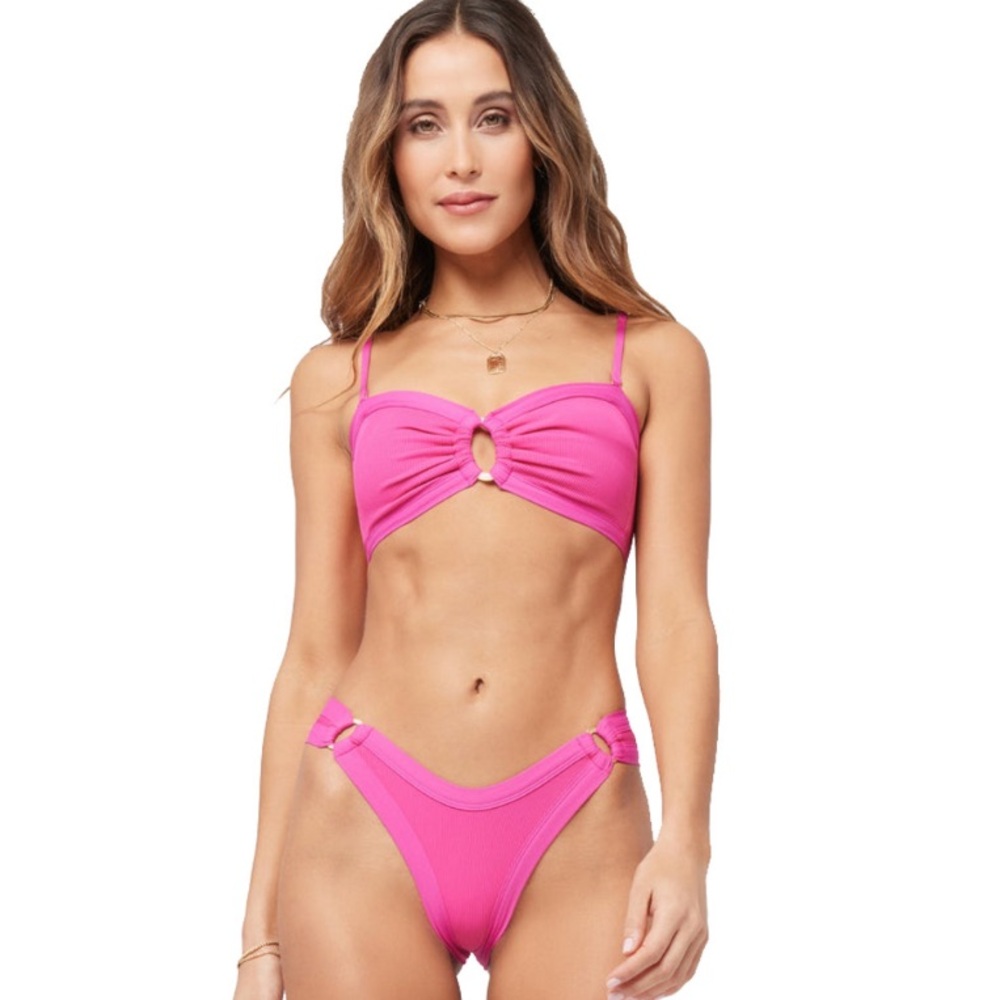L*Space Anna Ribbed Bikini‎ Bottom Bitsy in Bougainvillea, Size X-Large, NWT